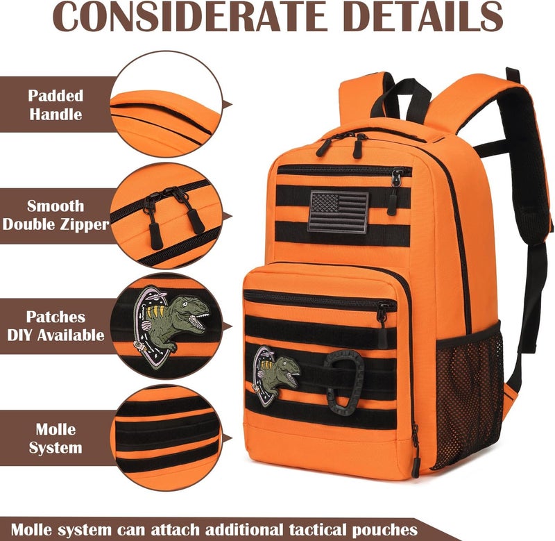 SunForMorning Kids Tactical Backpack Army Molle Bookbag Military Boys Backpack for School, Outdoor, Camping, Orange - Image 4